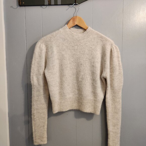 Madewell alpaca wool blend mockneck puff sleeve sweater white turtleneck - Picture 2 of 9